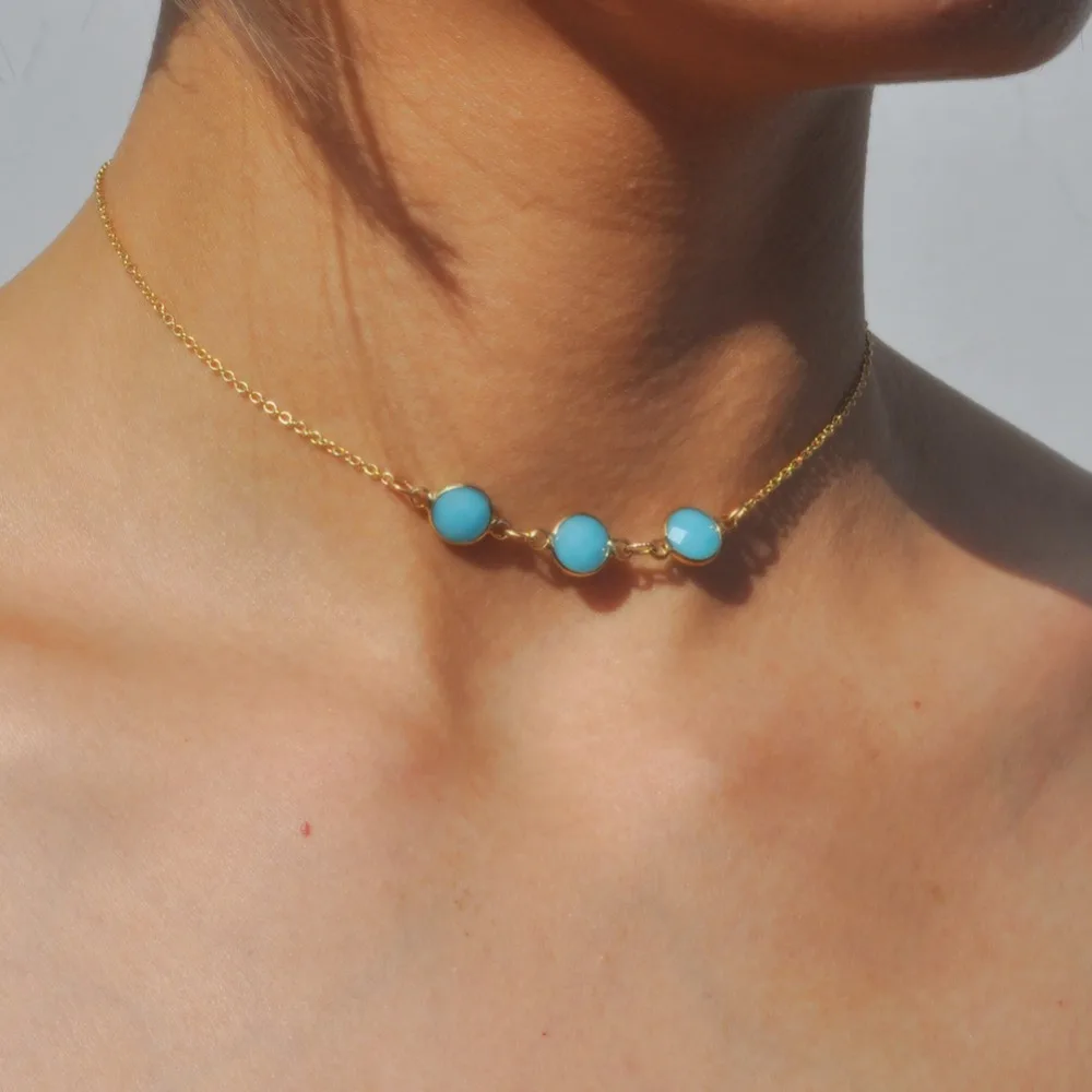 1Pc Crystal Stone Beads Choker Necklace Fashion Gold Color Chain