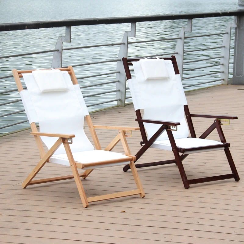 Adjustable and Foldable Reclining Beach Chair Chaise Lounger Fabric Canvas Indoor Outdoor Furniture Folding Lounge Balcony