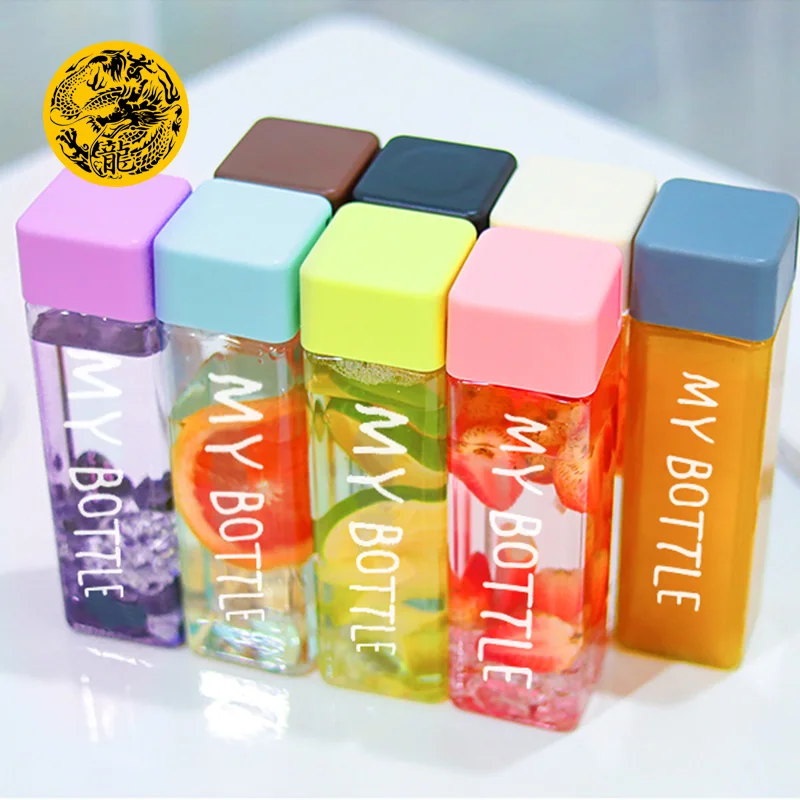 사각형 플라스틱 로프가 달린 물병, 투명 또는 무광 스포츠, 한국 스타일, 내열성, 신제품, 500ml