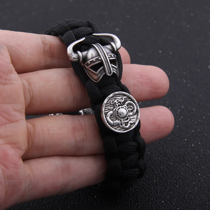 Outdoor Survival Men Bracelet Vikings Helmet and Shield Umbrella Rope Bracelets Pulseira Luxury Handmade Rope Viking Bracelet