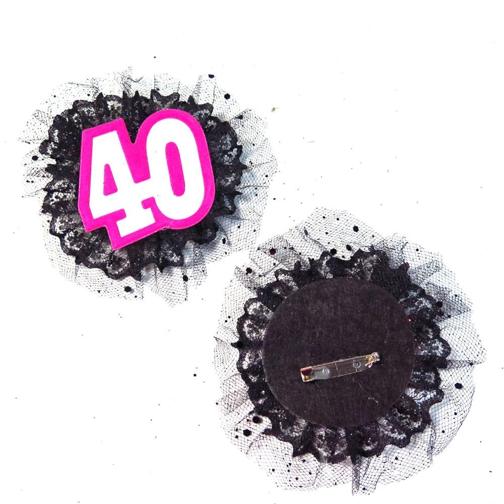 Фетровая пуговица, розовая доска, блестящая белая табличка с цифрами, украшение из черного кружева, Возраст 21, 30, 40, 50, вечерние товары для дня рождения