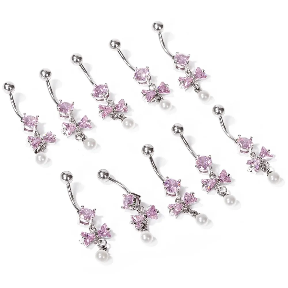 

1pc Fake Piercing Rhinestone Bow Tie Leaf Pattern Barbell Belly Button Navel Ring Nombril Goth Punk Clip On Sugical Body Jewelry