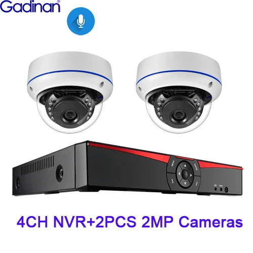 Gadinan 4CH 5MP POE NVR комплект системы безопасности камеры 5MP 4MP 2MP ИК наружная купольная аудио POE ip-камера комплект видеонаблюдения - Цвет: 2PCS 2MP Cameras