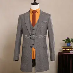Шерсть серый классический изготовление под заказ мужчин Slim Fit костюм Пиджаки для женщин Ретро стиль джентльмен мужского покроя свадебные