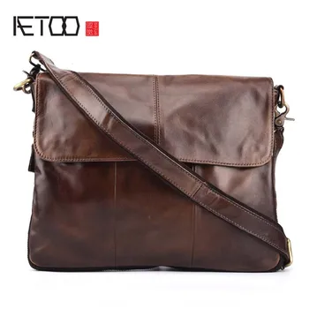 

AETOO Genuine Leather bag Men Messenger Bags Casual Multifunction shoulder Crossbody Bags Handbags iPad Holder men leather bag