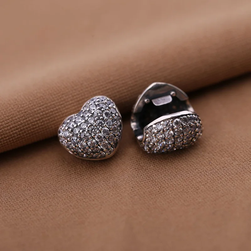 

Heart Pave Crystal Clips Lock Beads 925 Sterling Silver Stopper Beads European Charms Fit Original Pandora Bracelets DIY Jewelry