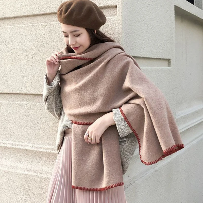 Solid Double sided Pashmina Cashmere Scarf Women Autumn Winter Blanket