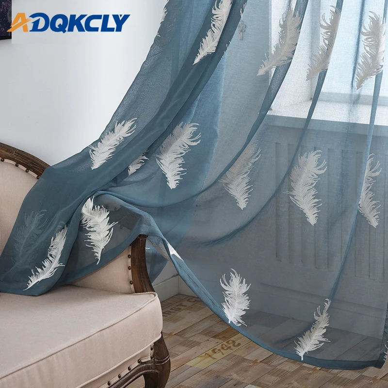 

1pc Pretty Feather Embroidered Window Tulle Curtain Polyester Fabric window sheer for Living Room Balcony Panel Tulle Curtain