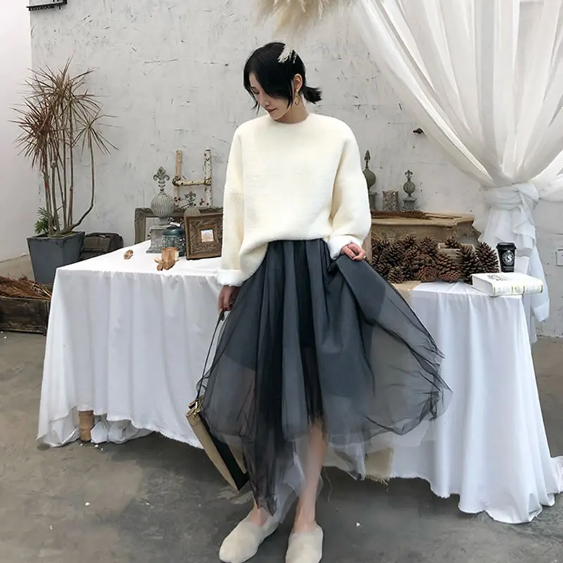 Becerro See xitao Color Loose 2019 Línea Falda Irregular Casual Picture Malla Mujer Primavera De Sólido Corea Dll2172 Piel Verano Moda aSURpaq
