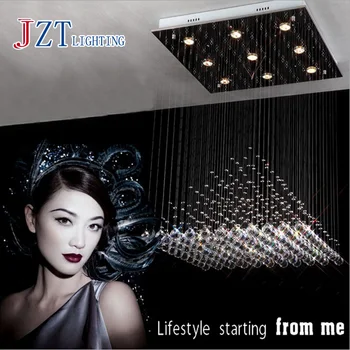 

GETOP Restaurant Crystal Droplight Wave-shaped K9 Crystal Chandeliers LED Hanging Wire 9-Lights GU10 LED Bulbs Included