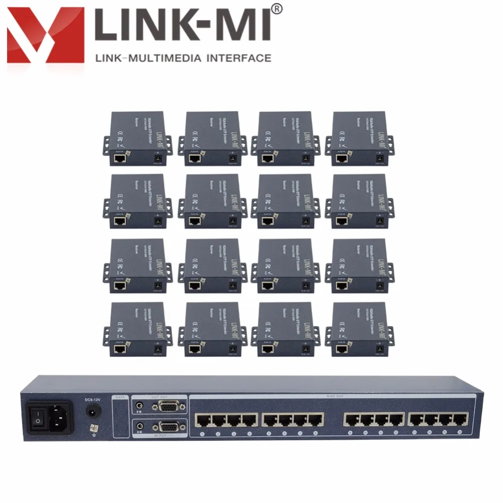LINK MI 116T 16 портов VGA видео аудио сплиттер 1x16 передатчик 300 м приемник RJ45 порт s Cat5