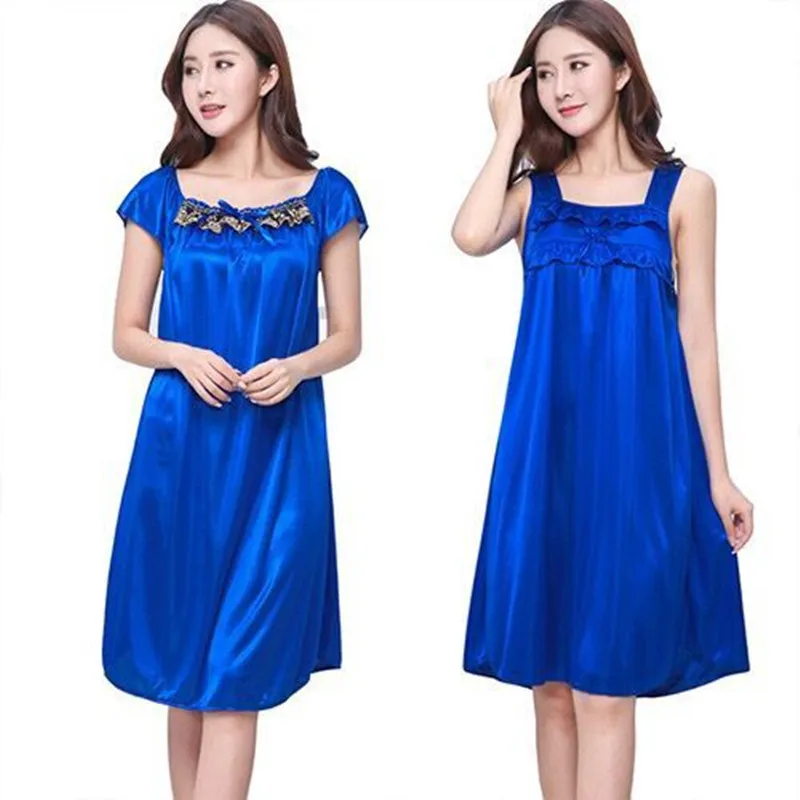 

2019 Summer Silk Nightgown Women Sleepwear Women Satin Nightdress Plus Size Nightwear Ladies Home Dress Sleep L XL XXL XXXL 4XL
