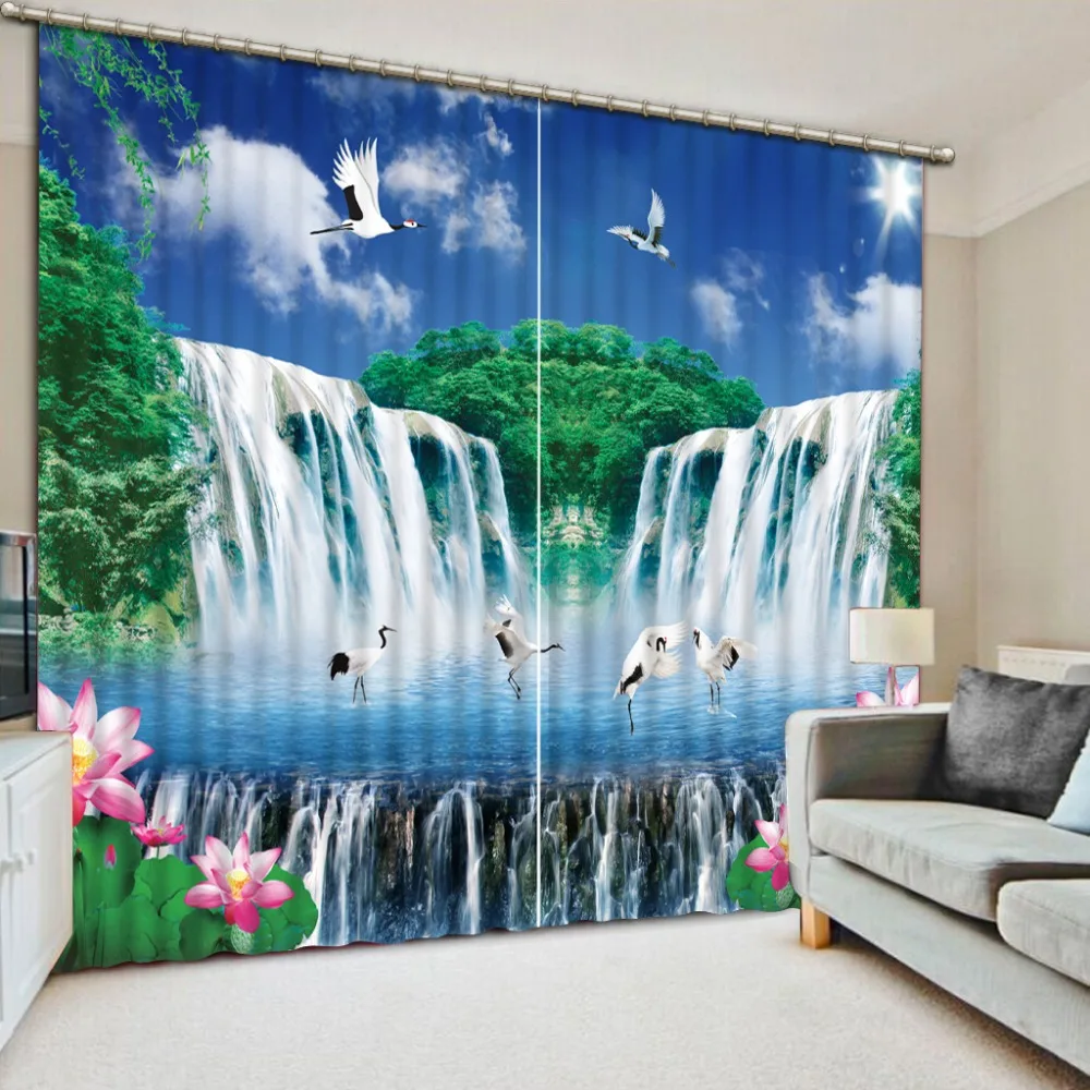 

High Quality Costom window curtain living room waterfall nature scenery modern curtains for bedroom
