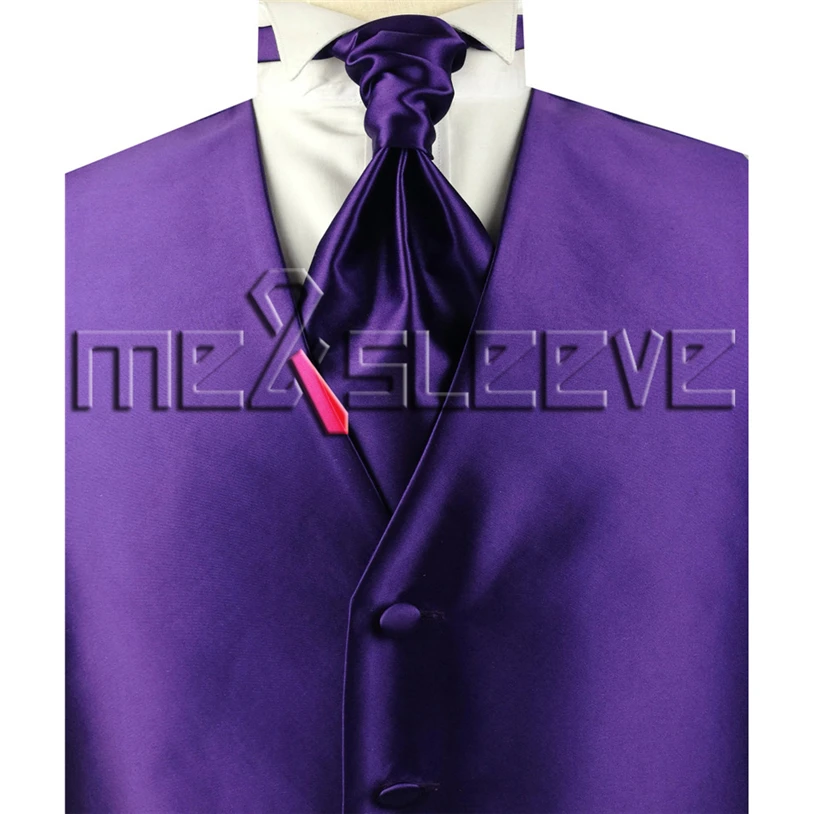 Горячая Распродажа Бесплатная доставка плотная роскошное фиолетовое жилет 4 шт. (жилет + ascot галстук + запонки + платок)