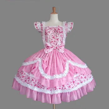 

Pink and white Sleeveless Classic Gothic Style Lolita Dresses Cute cotton Lace Bow Princess Dress For Women