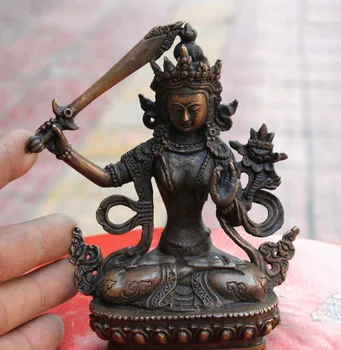 

Tibet Buddhism Bronze WenShu Monju Manjushri Kwan-yin Bodhisattva Buddha Statue