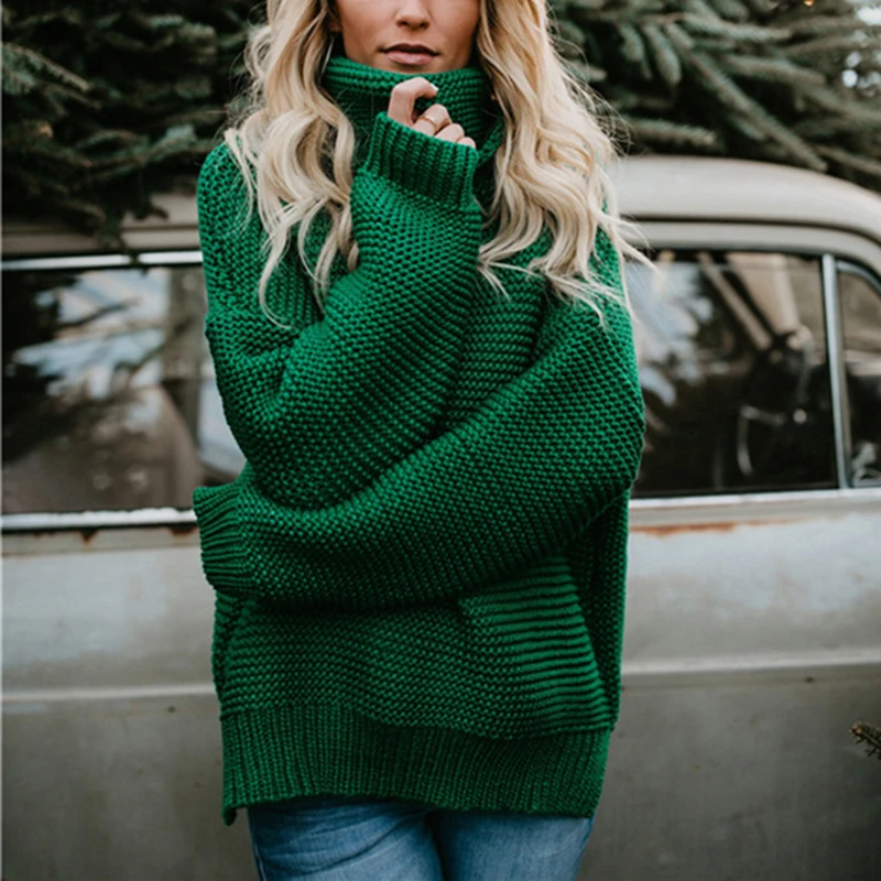 

FJUN Coarse Pullover Women's Turtleneck Sweater Female Solid Warm Sweater thick Winter Knitted Oversized Sweater top clothes