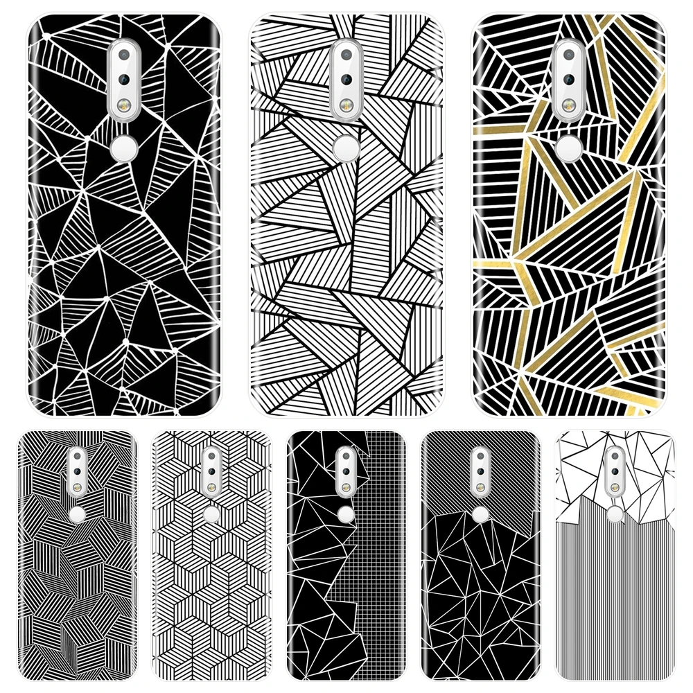 Soft Phone Case Silicone For Nokia 7.1 6.1 5.1 3.1 2.1 Black Geometric Grid Cool Back Cover Plus | Мобильные телефоны и