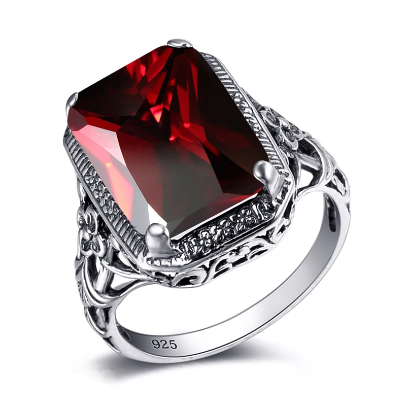 Szjinao Handmade Fashion Luxury Wedding Rings 925 Sterling Silver Gorgeous Garnet Rings For Women Vintage Jewelry Wholesale