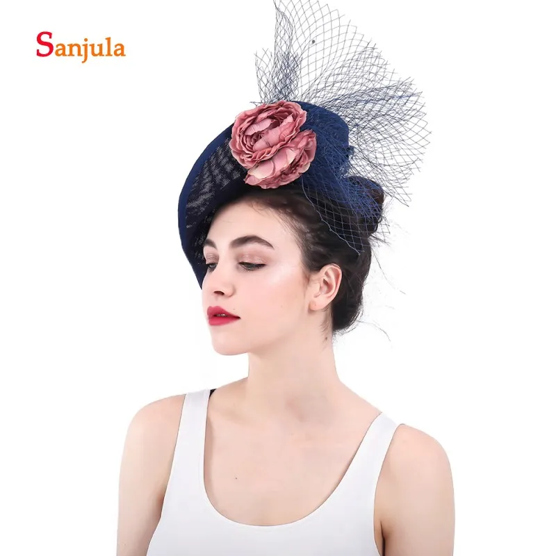 Fascinators Свадебные Шапки Темно-синие Для женщин официальная вечеринка аксессуары для волос с цветами из бисера pamelas сомбреро bodas H23