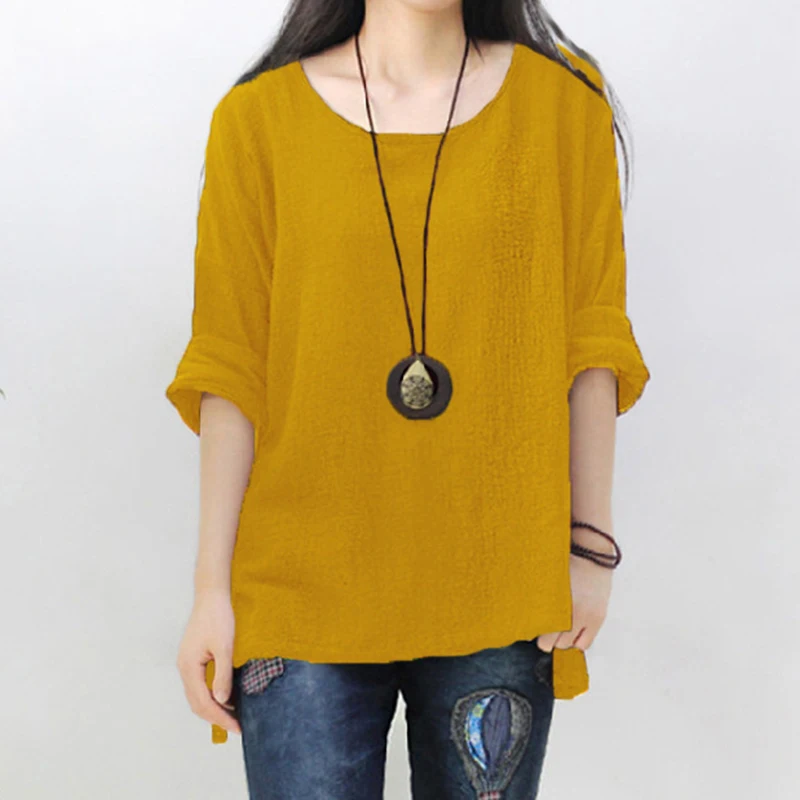 New Women Cotton Linen Long Sleeve Irregular Tops Casual Blouse Shirt Loose Solid Party Tops Kaftan Plus Size 5XL