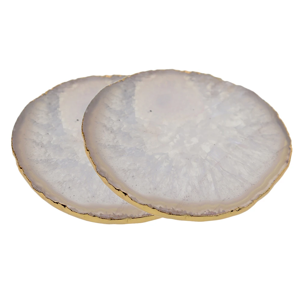 2 Pack Agate Slices Geode Stones Gold Edge, Coasters Cup Mat, 60 -80 mm, for Jewelry Making, Home Decoration, DIY Crafts