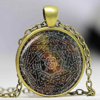 

Sigil of Ameth Pendant,Vintage Pentagram Necklace Sacred Geometry Jewelry Glass Dome Pentacle Necklace Occult Wiccan Necklace