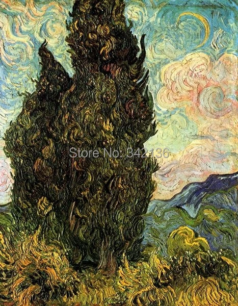 

Famous artist Van Gogh oil painting Cypresses art painting for living room modern home decoration pictures No Frame