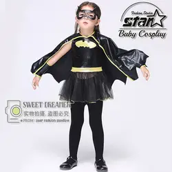 Дети девочки Batmen супергероя Хэллоуин Костюмы для косплея с плащом Fantasia Vestido нарядное платье-пачка карнавальный наряд для вечеринки