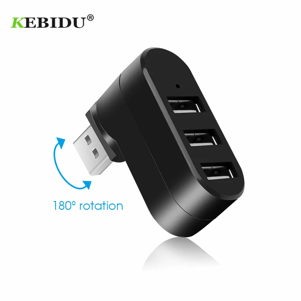 KEBIDU USB 2.0 Hub 3 Ports USB Hubs Mini Rotate Splitter Adapter Hub for PC Notebook Laptop Mac usb 2.0 Splitter White/Black