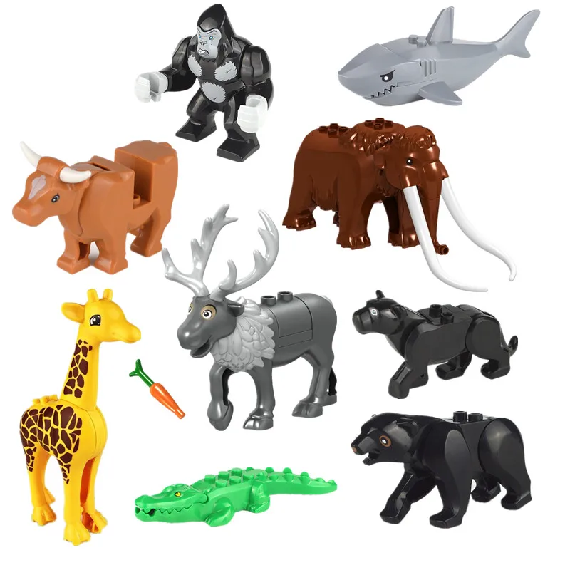 

Animal Crocodile Puma Concolor Panther Cow Shark Figures Model Building Blocks Accessory Educational Action For Children Toys
