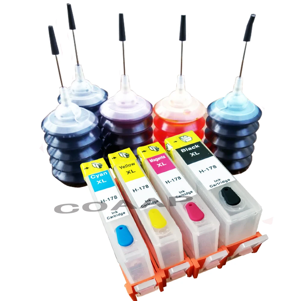 5 Compatible ink for Refillable hp178 Empty Cartridges for HP 6510