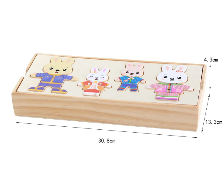 Rabbit Change Clothes Children Toys  Baby Wooden Jigsaw Puzzle Dressing Game #UK 