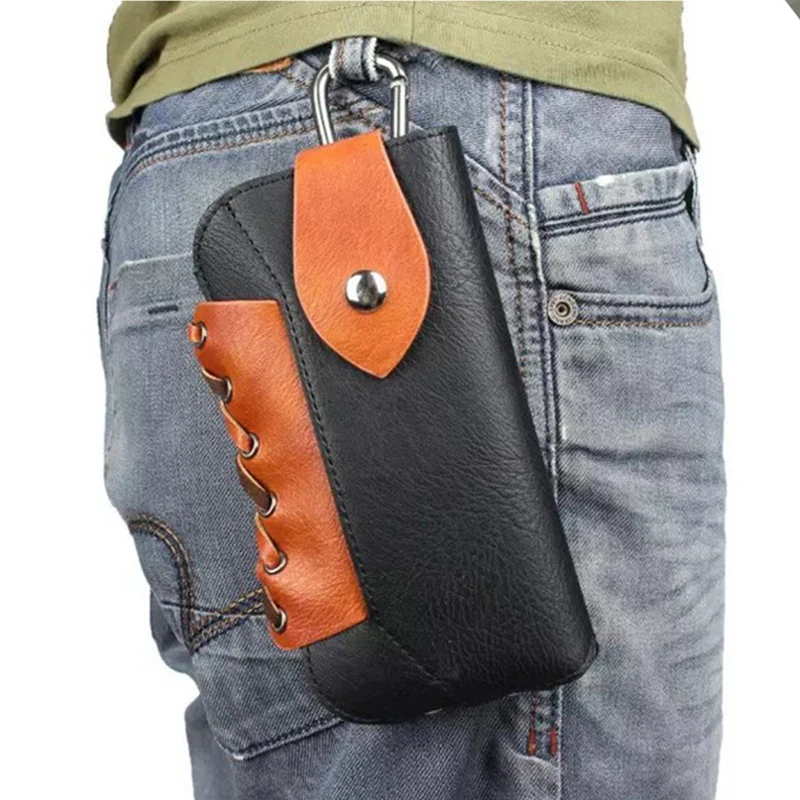 

BISI GORO on the belt phone waist bag fashion hollow out protection plus phone case PU leather Wear-resistant heuptas heren
