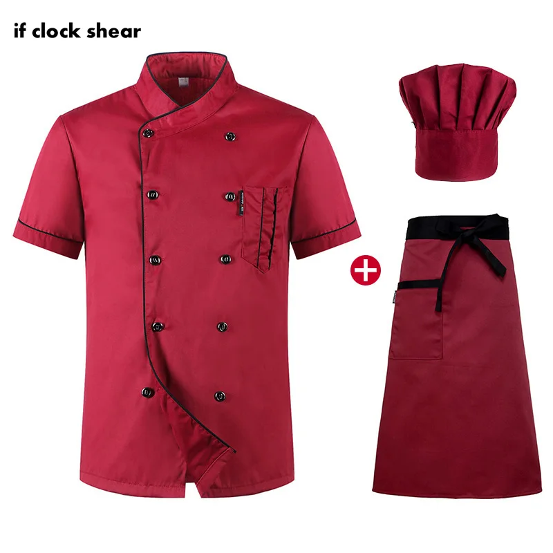 Short Sleeved Restaurant Chef uniforms Hotel Kitchen chef clothes Men and Women uniforms Breathable Jacket+ Hat+ Apron Summer