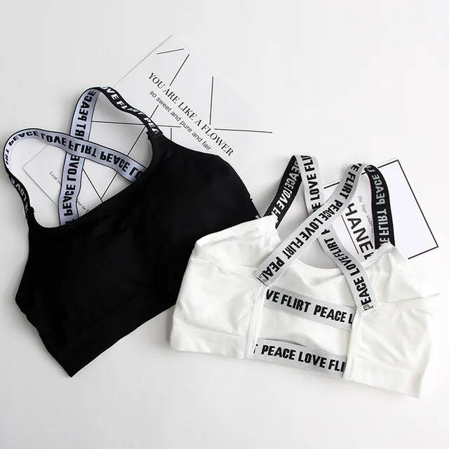US $2.81 Women Sport Bra Fitness Top Letters Yoga Bra For Cup AD Black White Running Yoga Gym Fitness Crop 