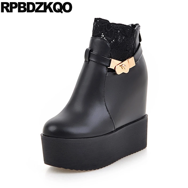 

Waterproof Women Ankle Boots 2016 Round Toe Muffin Black Casual Height Increased Fur Shoes Winter Flat Booties Platform New 2017