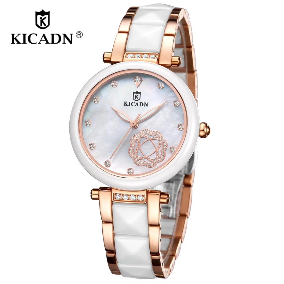 

Ladies Fashion Ceramic Watch Women Luxury Rhinestone Quartz Wristwatches Montre Femme Gold Dress Watches Casual KICADN Clock