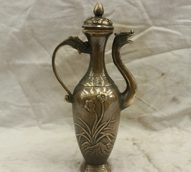 

Chinese Folk Culture Handmade Old Bronze Brass Statue Dragon Pattern Teapot