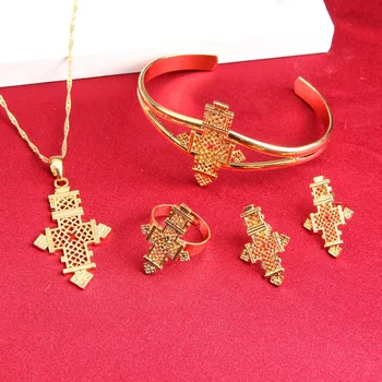 

Trendy Ethiopian Eritrea Habesha Jewelry Cross Sets for African Women Traditional Holiday Party
