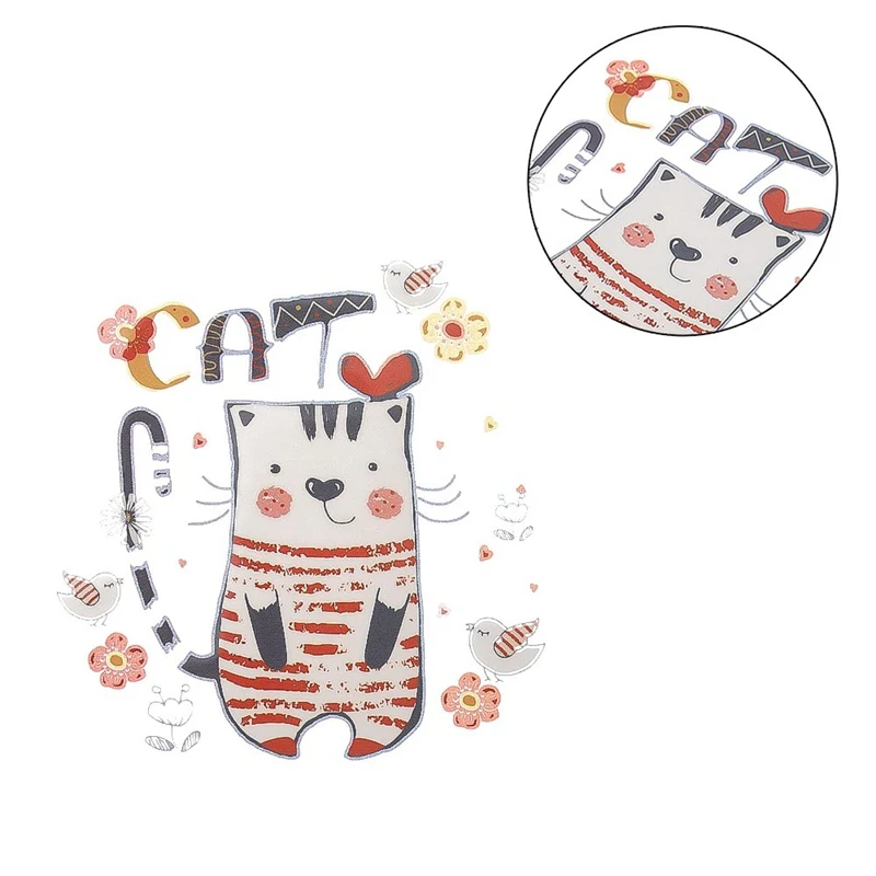 

Cat Patches Stickers for Families Washable Iron on Patch Transfers DIY Decoration Appliqued Parches for Parent-child Clothes