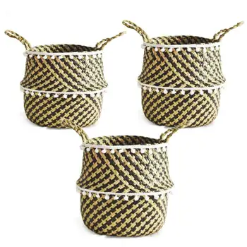 

Handmade Rattan Bellied Basket Foldable Plant Flower Pot Storage Container Rattan Seagrass Garden Decoration