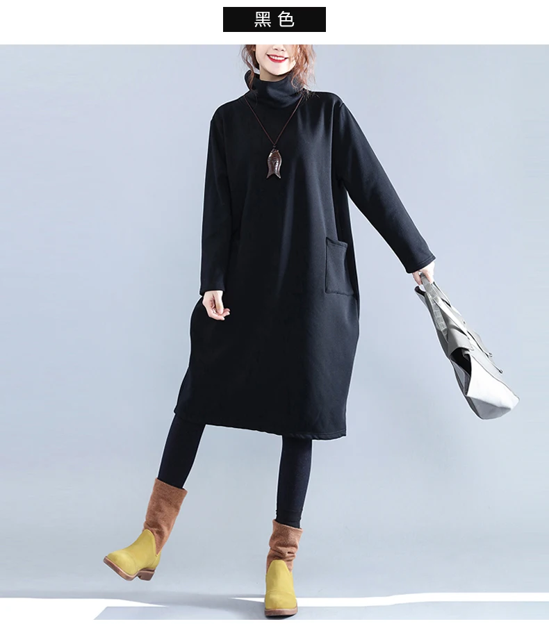 Plus Size Women Hoodies& Sweatshirts Winter Thickening Warm Cotton Fashion Female Big Size Casual Turtleneck Black Dress