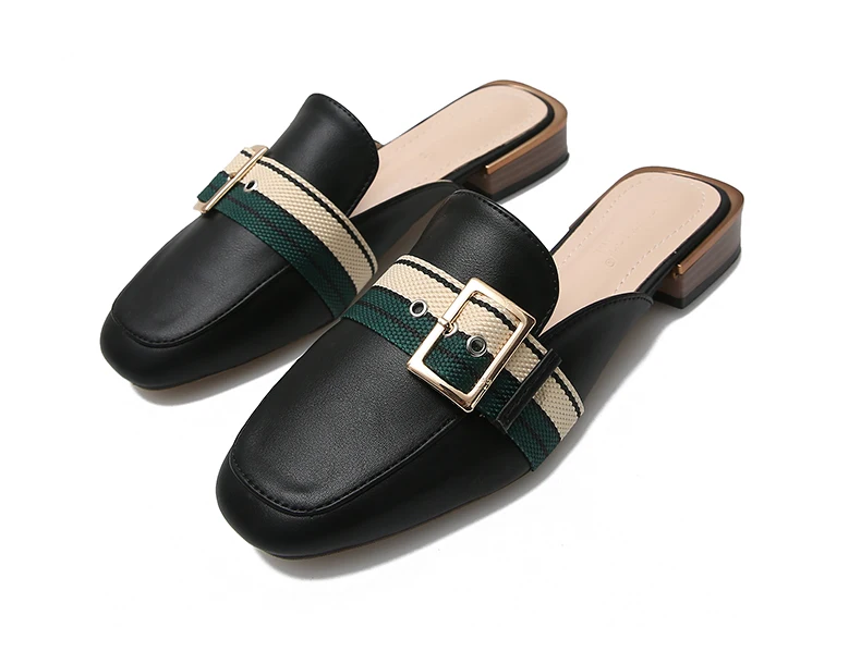 Crelumen/ г.; летние модные женские тапочки с металлическими пуговицами; тонкие туфли на среднем каблуке; повседневные сандалии с квадратным носком - Цвет: Black