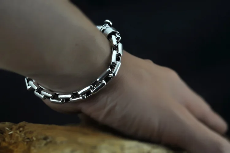 Чистый 925 серебряный браслет ширина 6 мм/8 мм Классический квадратный звено цепи S925 тайские серебряные браслеты для женщин и мужчин ювелирные изделия