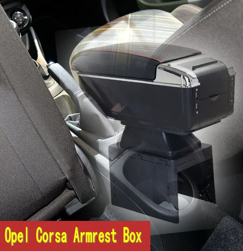 For Opel Corsa Armrest box central Store content box with cup holder