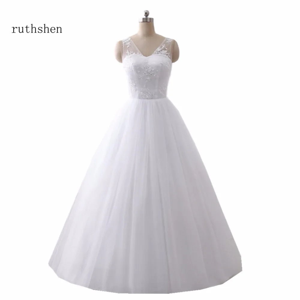 

ruthshen Vestidos Boda 2018 Ball Gown Wedding Dresses Beaded Lace Tulle In Stock Real Photo White Ivory Bride Dresses