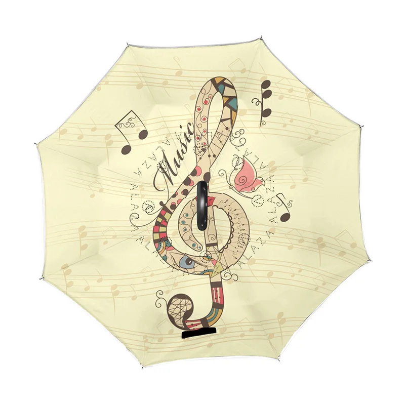 Музыка Примечание обратный зонтик со стоячей ручкой типа C двойной слой обратный автомобиль зонтик с длинной ручкой ветрозащитный Paraguas женщина