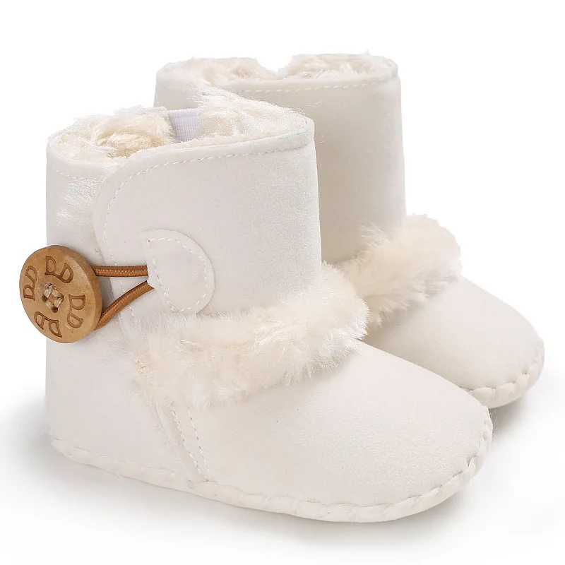 Модные детские ботинки на мягкой подошве с мехом, сохраняющие тепло, одноцветная обувь из искусственной кожи с мехом для новорожденных, нескользящая обувь для 0-18 месяцев
