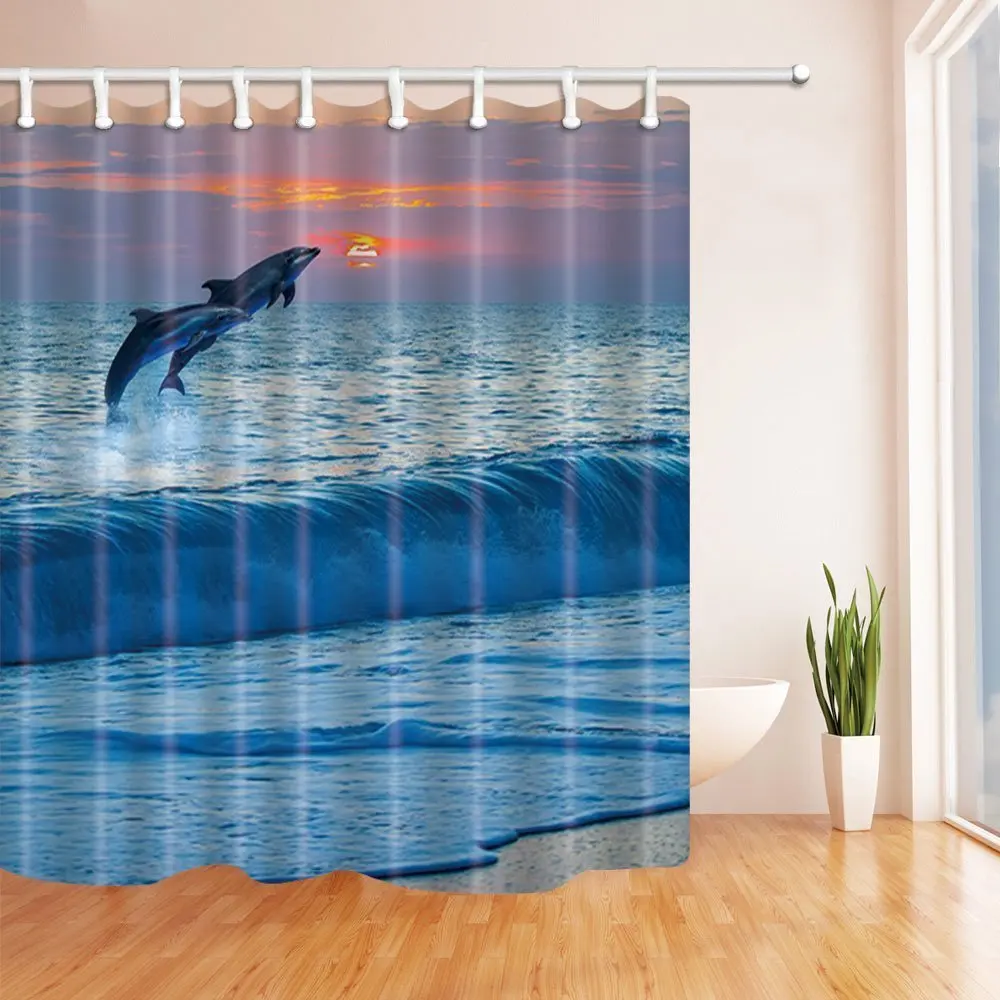 Natural Scenery Shower Curtains for Bathroom Marine Wildlife Dolphins